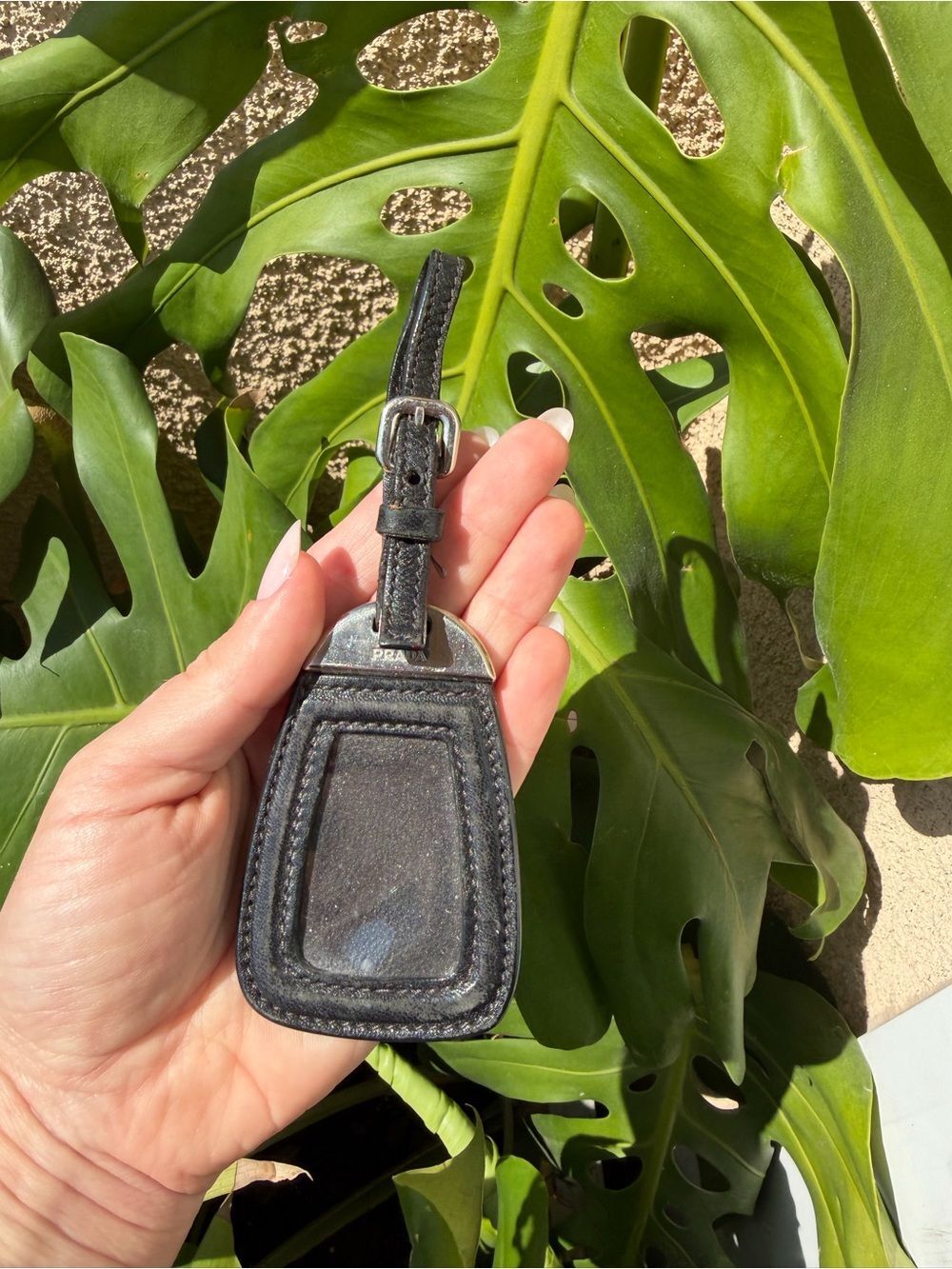 Prada Black Leather Silver Tone Bag Charm